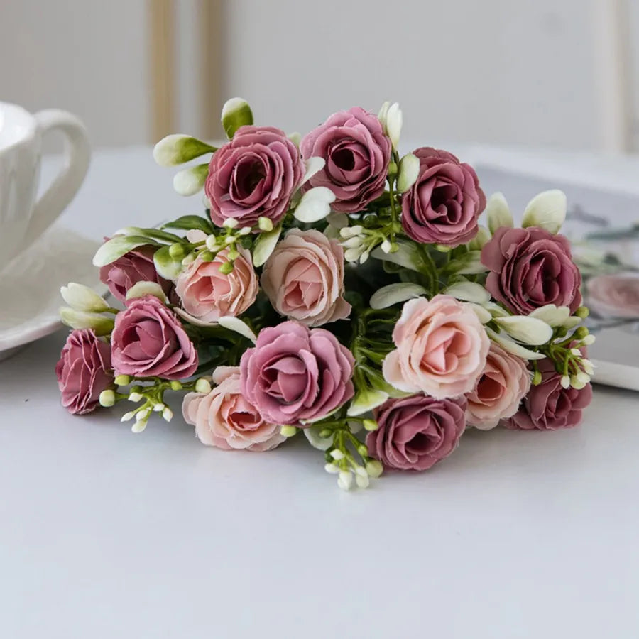 Artificial Flowers Silk Rose Wedding Bridal Bouquet Home Table Outdoor Garden Archway Ultraviolet Proof DIY Gift Room Decoration