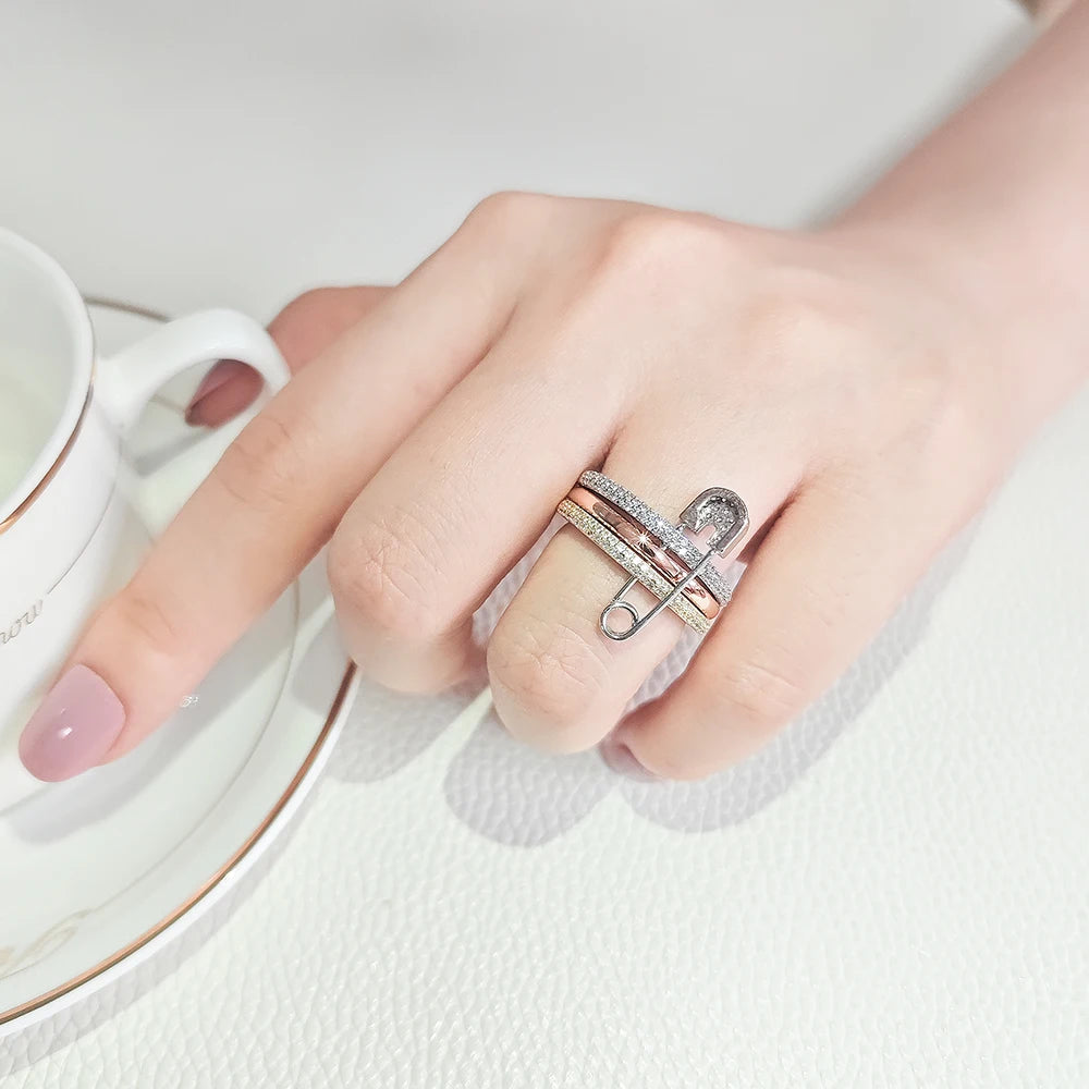 Fashion Pin Connection Three Layers Designer Fashion Ring for Women Valentine's Day Gift Jewelry R7393