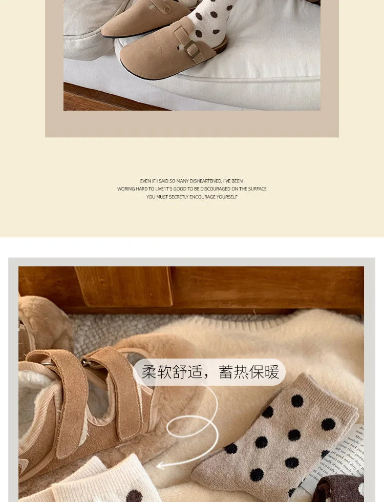 Socks for Women Autumn Winter Thick Warm with Polka Dot Black Maillard Velvet Coffee Mid-tube Socks