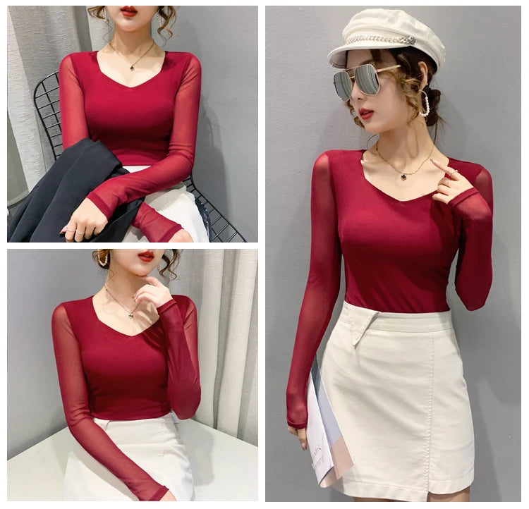 Women's Slim Fit V-Ne T-irt Me Inner Wear Top Spring Autumn Season Faionable Base irt Breathable Wear Resistant