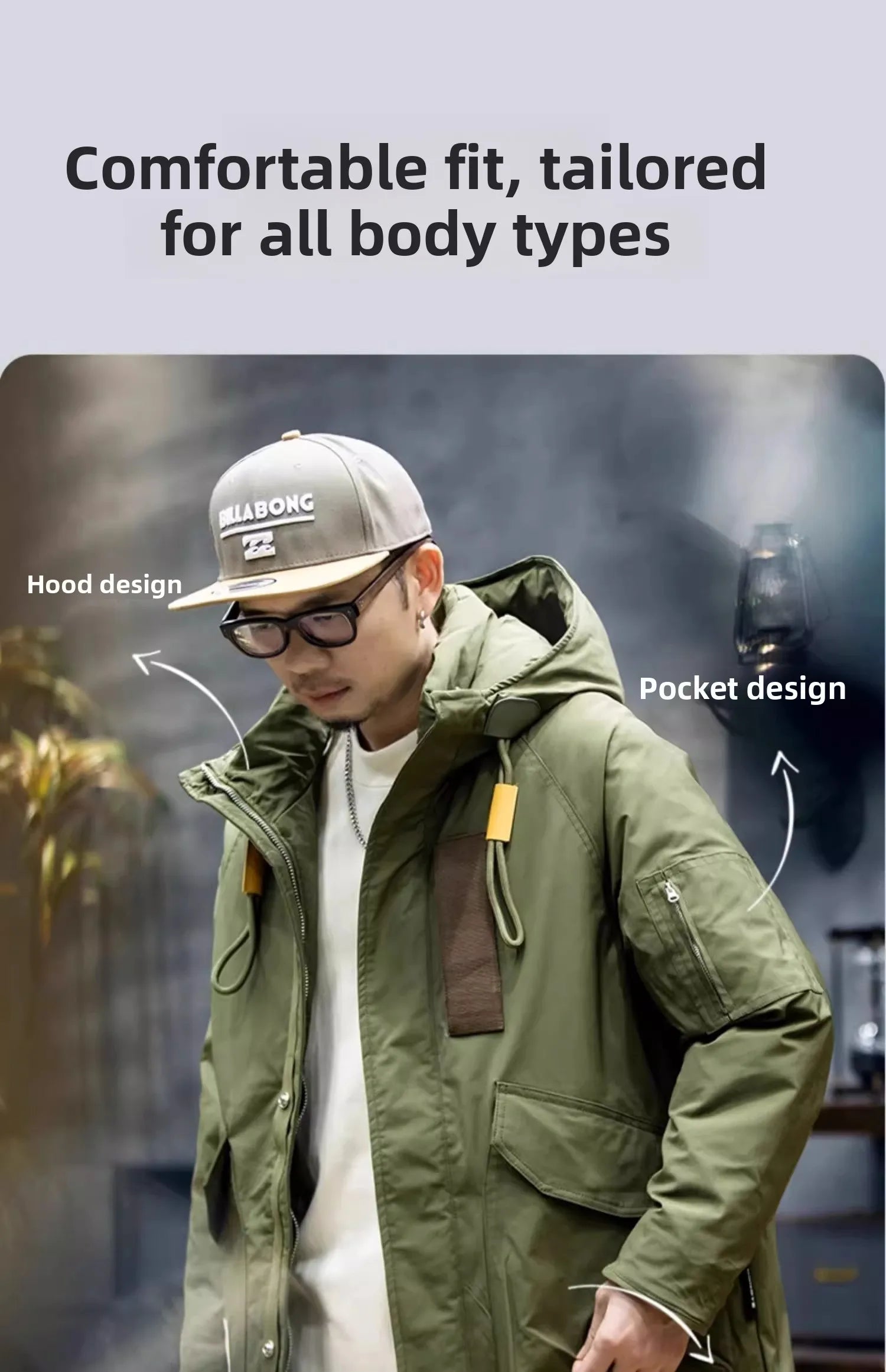 American Sle Men's Parka down Cotton Jaet Winter Workwear coat Mid-Length Hooded Military Coat Outerwear