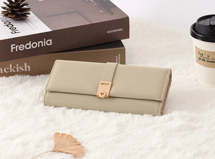 Autumn and winter new wallet women's long South Korea and South Korea small fresh PU leather solid color three fold bag simple s
