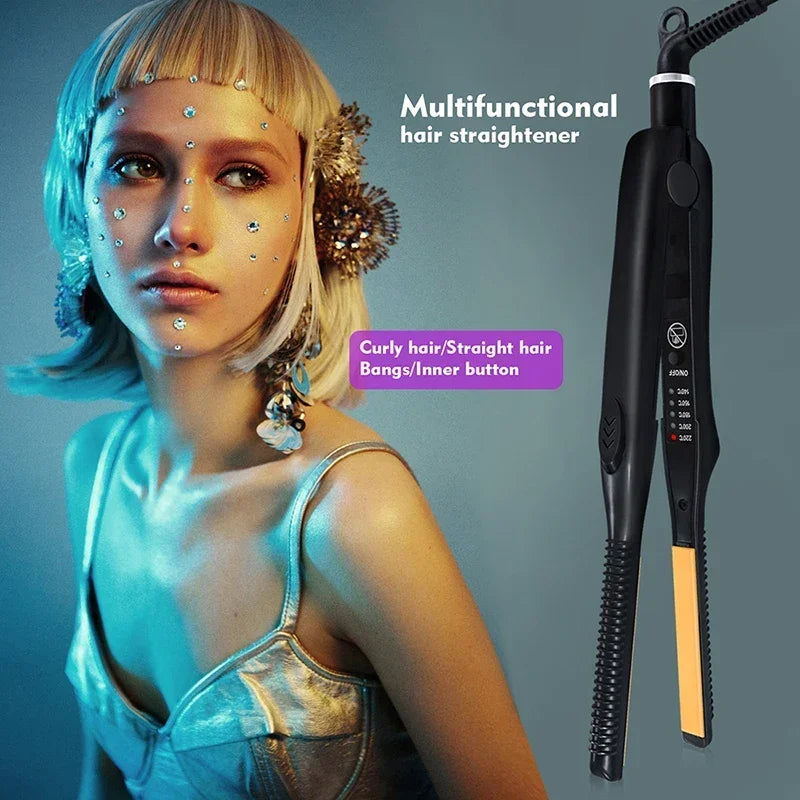 2-in-1 Professional Hair Straightener and Curling Iron Mini Ceramic Straightener with Adjustable Temperature Small Flat Iron