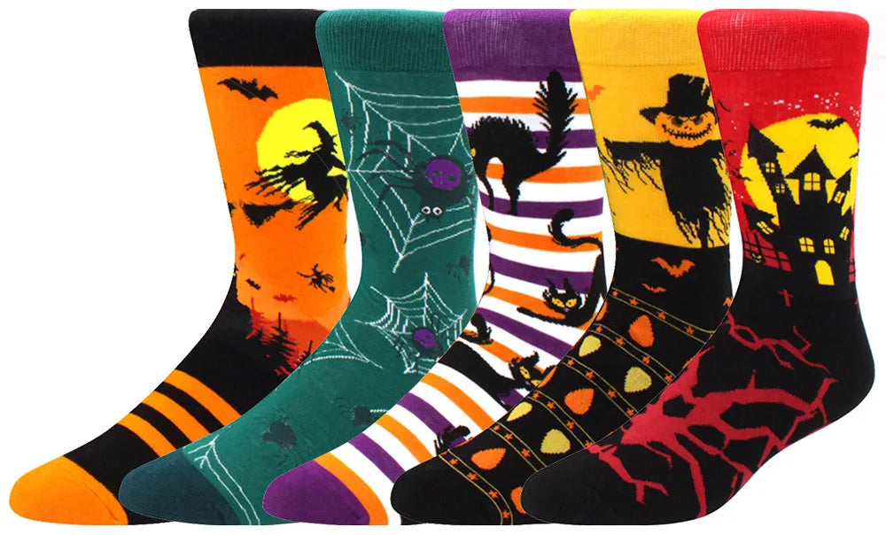 5 Pairs Men Middle Tube Socks Fun Casual Business Socks Colorful Halloween Animal Vintage Happy Woman Cotton Socks