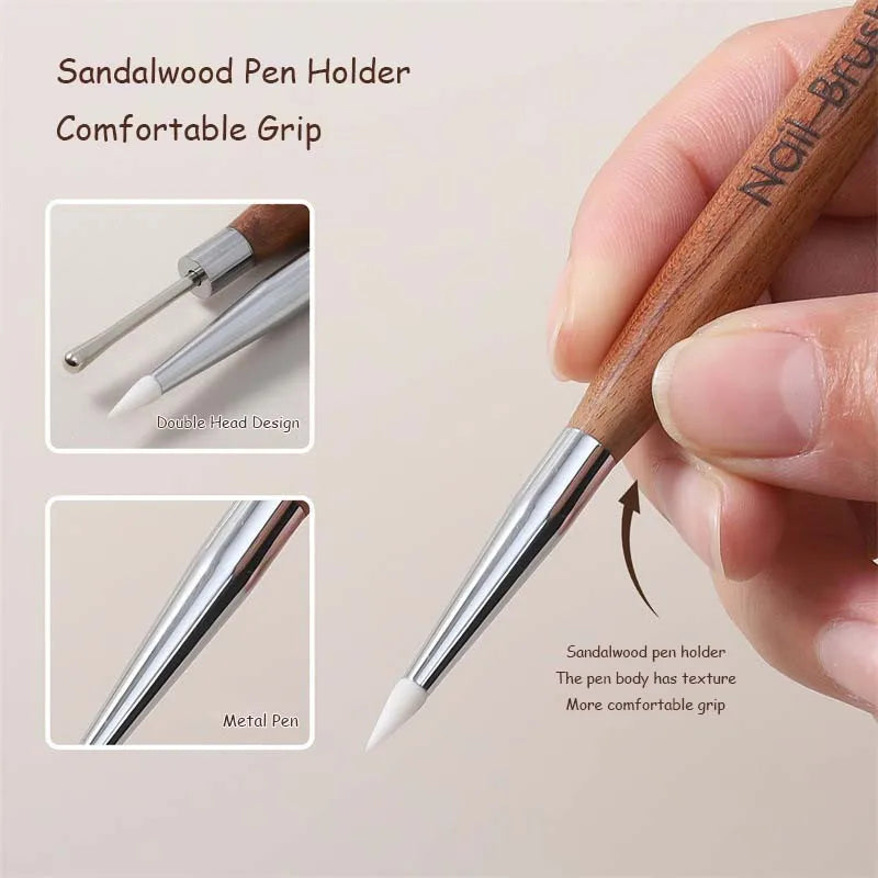 Double Head Nail Art Brush Silicone Spatula Brush Carving Flower Painting Pen Stainless Steel UV Glue Mixed DIY Manicure Tools