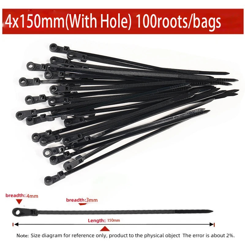 100PCS Screw Hole Nylon Cable Ties Multipurpose Duty Adjustable Self-locking Cord Ties Organizer Straps Fastening Loop