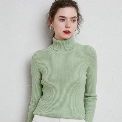 Autumn Winter Thick Sweater Women Knitted Ribbed Pullover Sweater Long Sleeve Turtleneck Slim Jumper Soft Warm Pull Femme