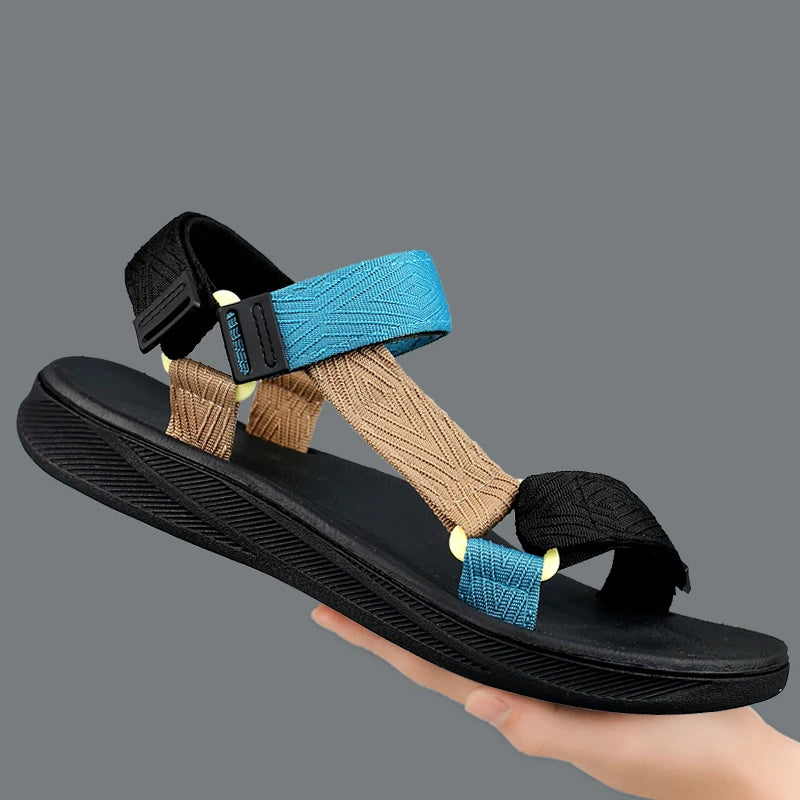 Summer Men's Sandals Outdoor Casual Anti-Slip Breathable Beach Holiday Sports Sandals for Summer Walking Durable Flat Shoe 40-45