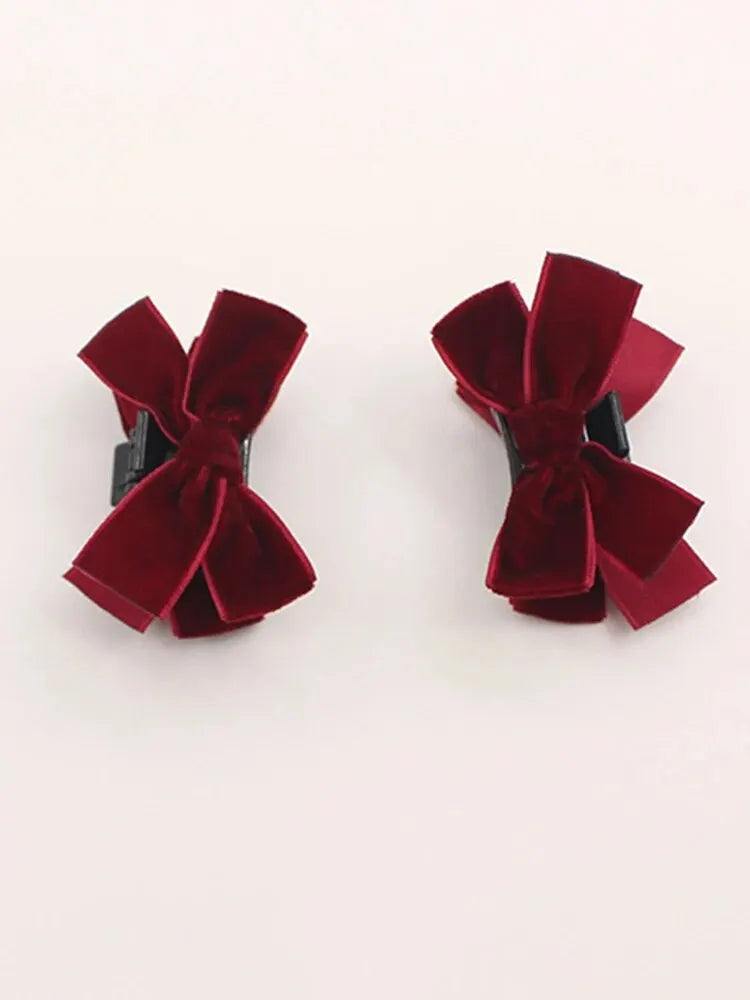 2pcs Black Bow Small Grab Clip Women's Autumn And Winter Vintage Velvet Bangle Clip Hair Clip Style Princess Hair Clip Headwear