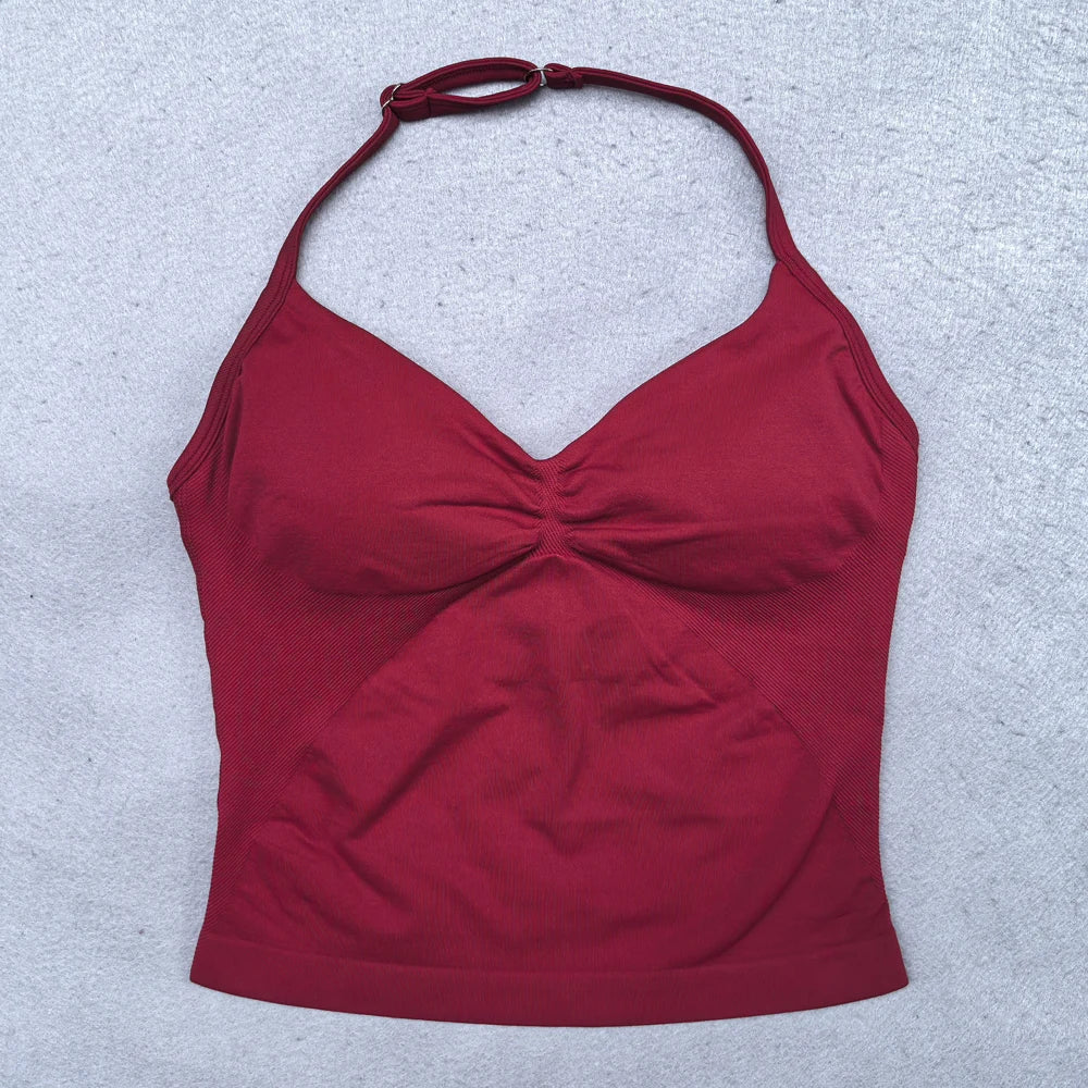 2 Pieces Yoga Set Women Backless Halter Tops High Waist Seamless Shorts Gym Suit Fitness Clothes Sportswear Workout Sets