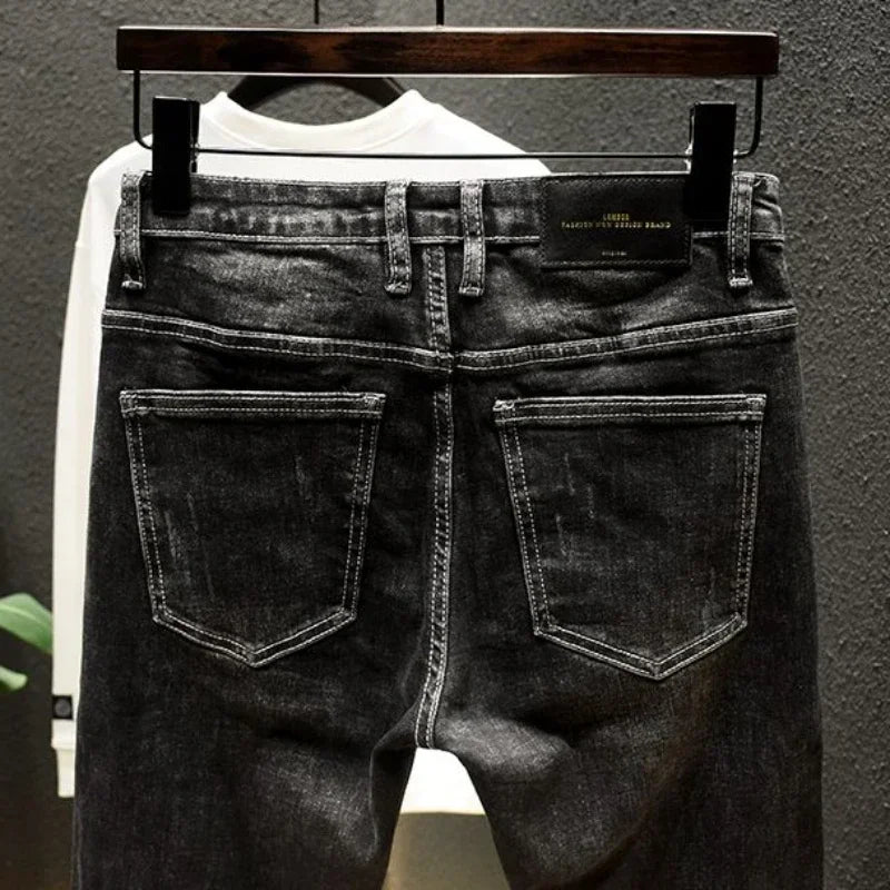 Trousers with Holes Skinny Tight Pipe Men's Jeans Black Broken Man Cowboy Pants Torn Ripped Slim Fit Designer Spring Autumn Xs