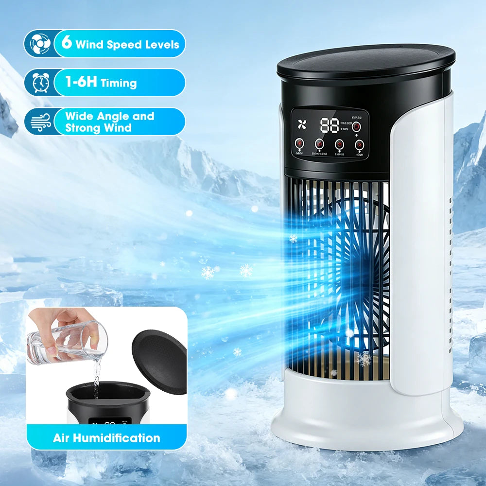 Portable Air Conditioner Fan 6 Speeds Misting Humidifier USB Desktop Cooler LED Display Timer Home Office Personal Summer