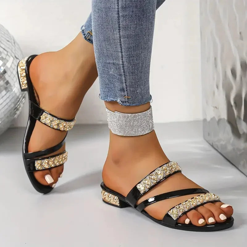 Summer Women Slippers Square Head Snake Pattern Shoes New Flat Bottom Slippers Women Transparent Belt Sandals Slides Women