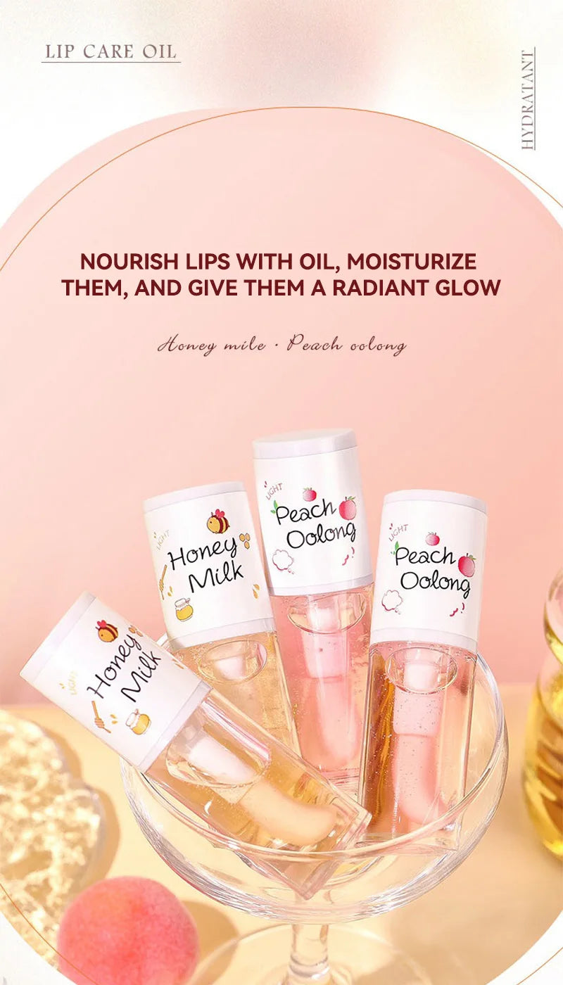 Peach Milk Honey Lip Oil Relieves Dry Moisturizing Lip Gloss Fades Lip Lines Water Light Lips Big Brush Head Cute