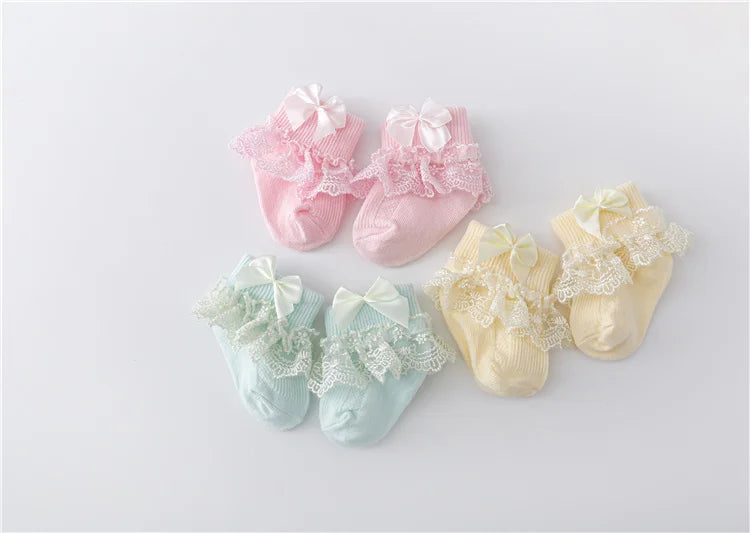 Lawadka 0-24Month Newborn Baby Socks For Girls Cotton Lace Infant Girls Sock Princess Bow Toddler Baby Girls Socks Spring 2024