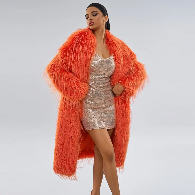 Women’s Tassel Wool Coat – Faux Fur, Solid Color Autumn Winter Jacket
