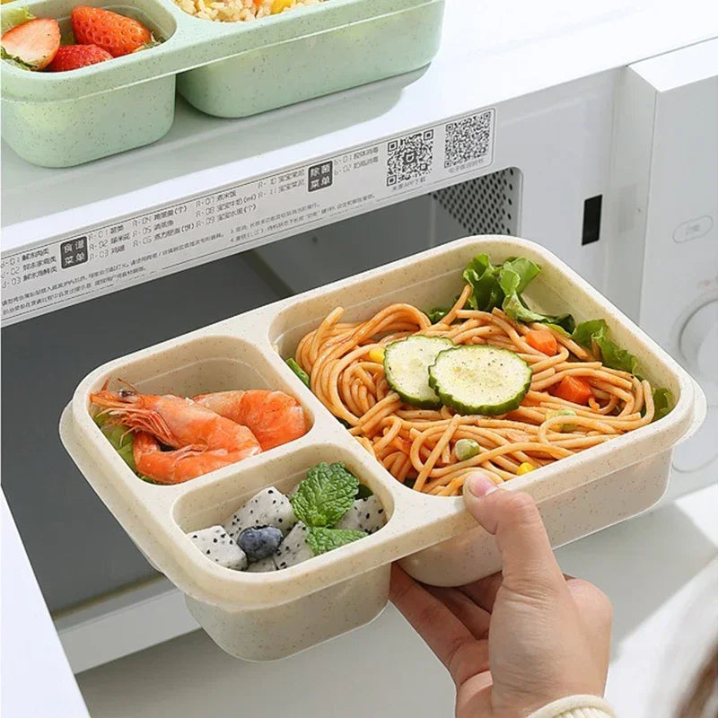 Lunch Box Reusable 3 Compartment Divided Bento Box Kid School Adult Office Food Storage Containers Outdoor Portable Plastic Box