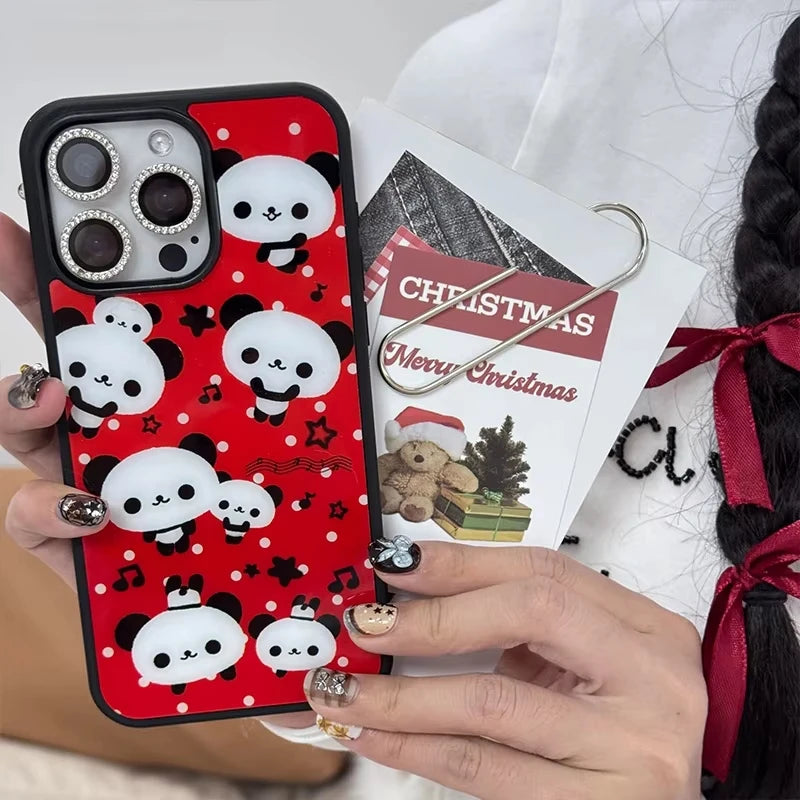 Kawaii Small Panda Star Polka Dot Cute Phone Case For iPhone 16 Pro Max 15 14 Plus 13 12 11 Pro Shockproof Silicone Back Cover