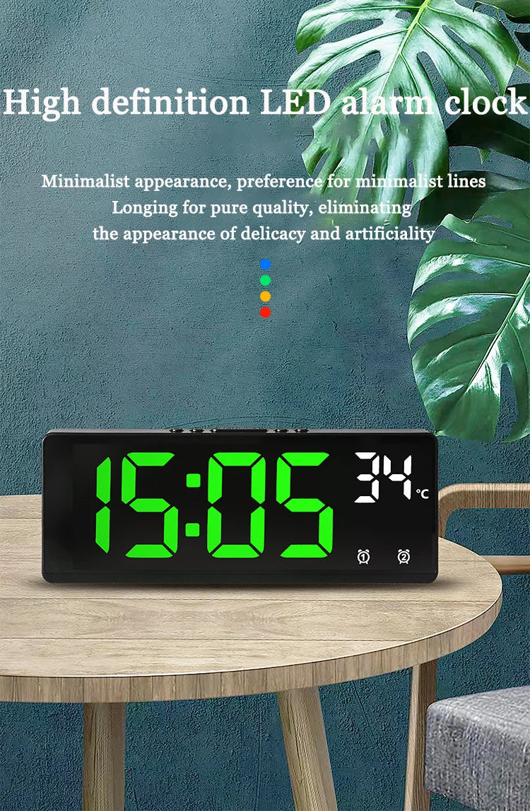 Electronic Clock Voice Control Digital Alarm Clock Temperature Desktop Table Clock Night Mode 12/24H LED Clock Watch Desk
