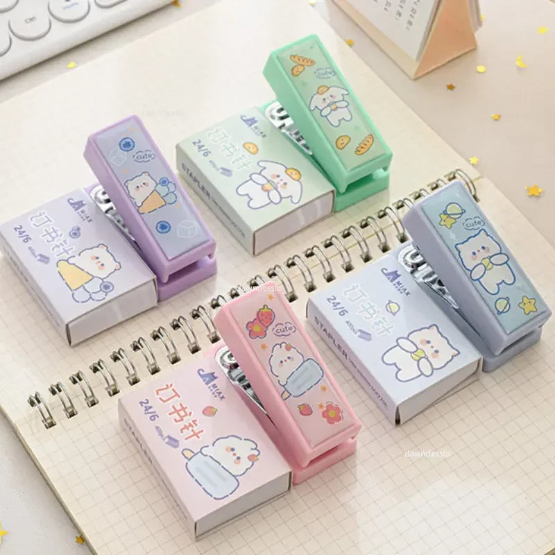 Mini Stapler Set with Staples Cute Rabbit Bear Paper Binder Stationery Office Binding Tools School Supplies
