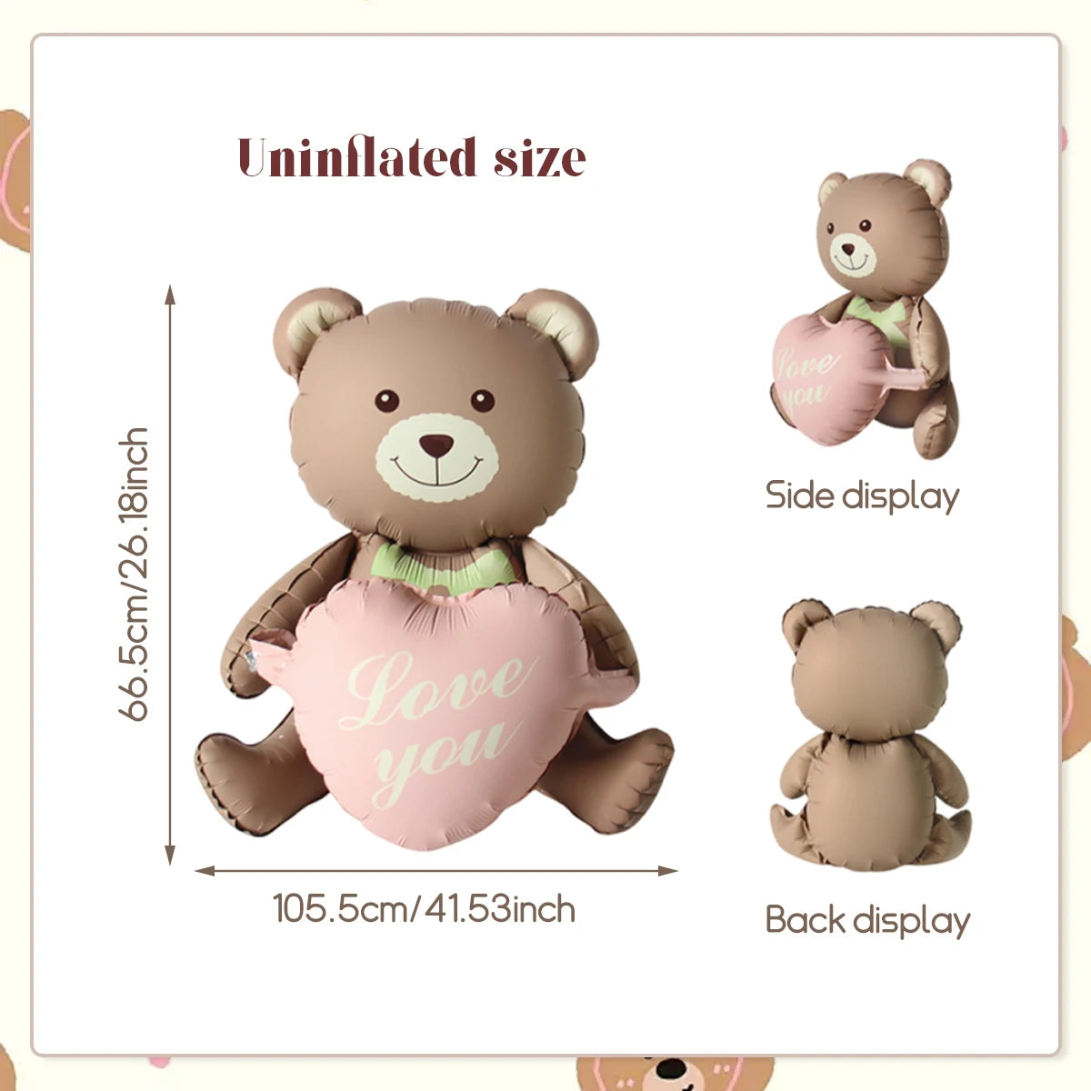 3D Lying Cartoon Matte Heart Bear Aluminum Film Balloon, Suitable for Birthday Party, Valentine's Day Decoration, Baby Shower