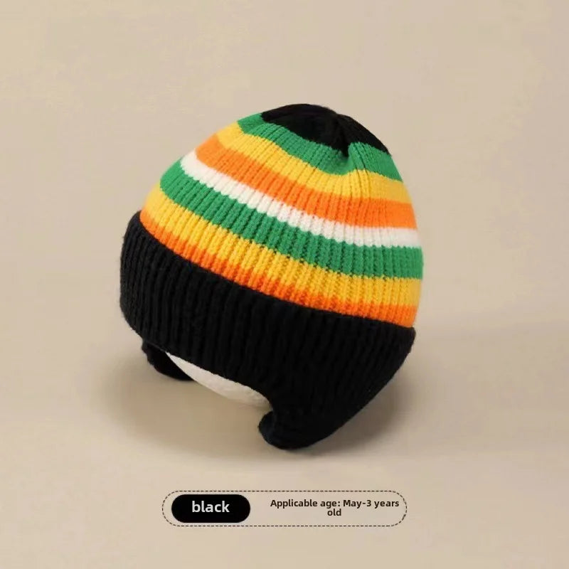 Baby Wool Hat Cute Bear Ear Protection Hat Children Winter Thickened Warm Knitted Korean Version Of The Baby Hat
