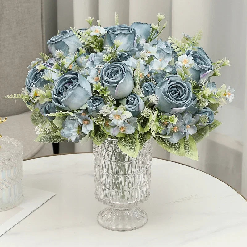 Artificial Flowers Silk Roses Bouquet Home Decor Simulation Flower Kimberley Rose Bud Hydrangea Living Room Decorative Florist