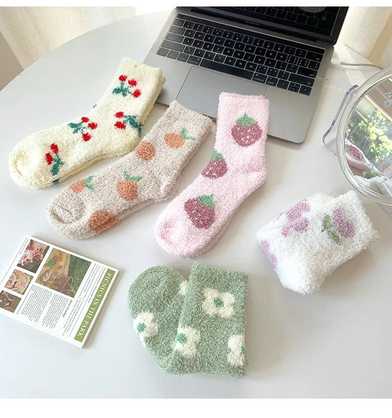 Japanese Kawaii Cute Socks Autumn Winter Thicken Warm Soft Plush Women Socks Coral Fleece Thermal Homewear Floor Sleeping Socks