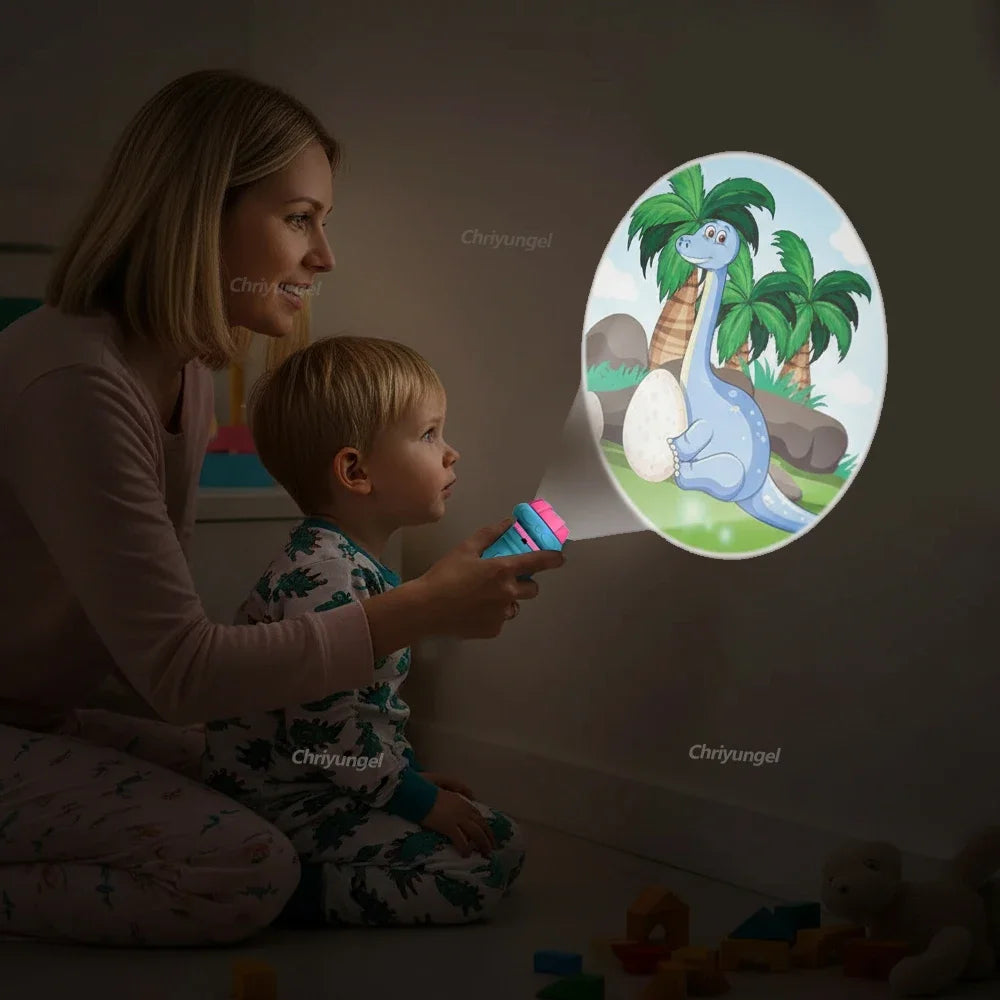 Kids Projector Flashlight with 10 Cards 80 Images Cartoon Night Light Projector Toy for Kids Bedtime Story Education Gift