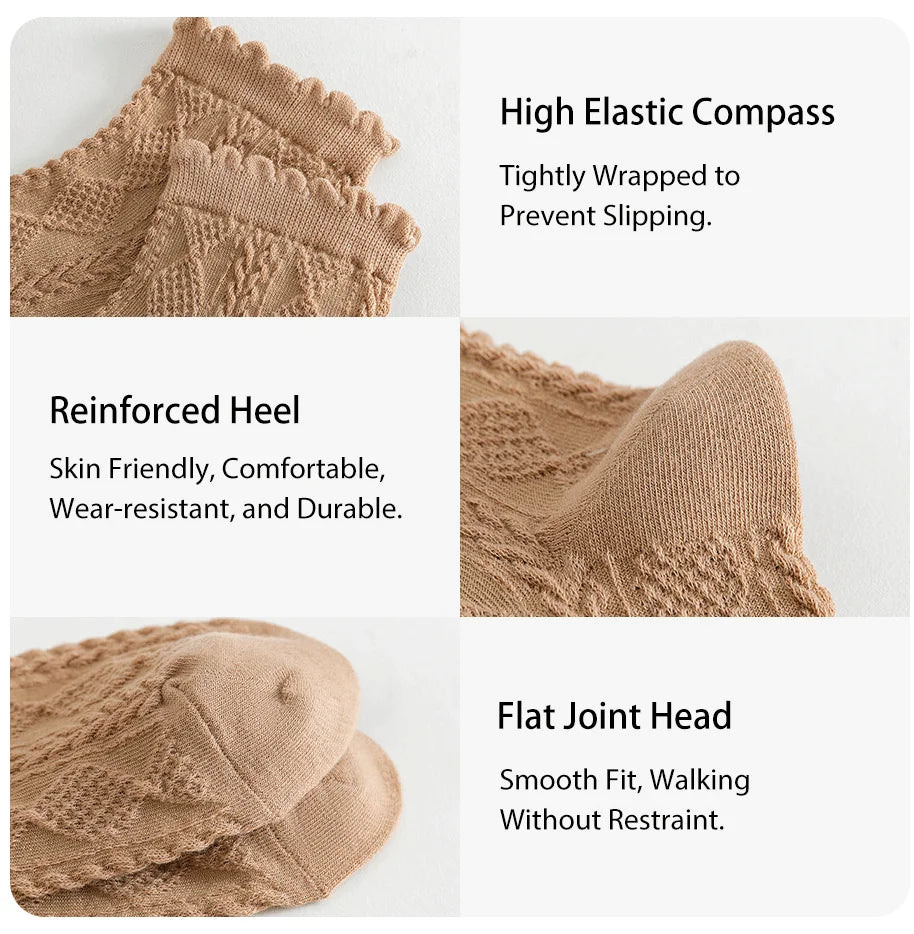 6 Pair Women Is Summer Thin Gradient Solid Cotton Simple Sweet Cute Socks Comfortable Wood Ear Edge Lolita Fashion Wear