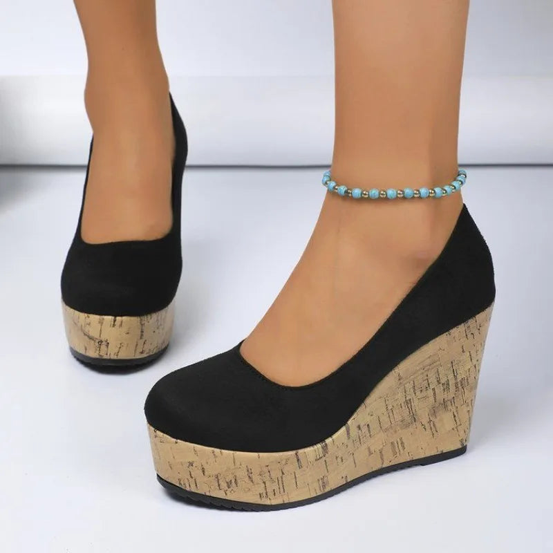Comemore Women's Shoes Spring Roman Women's High Heels Retro Dress Pumps Women Round Toe Side Zip Super High Wedges Shoes Female