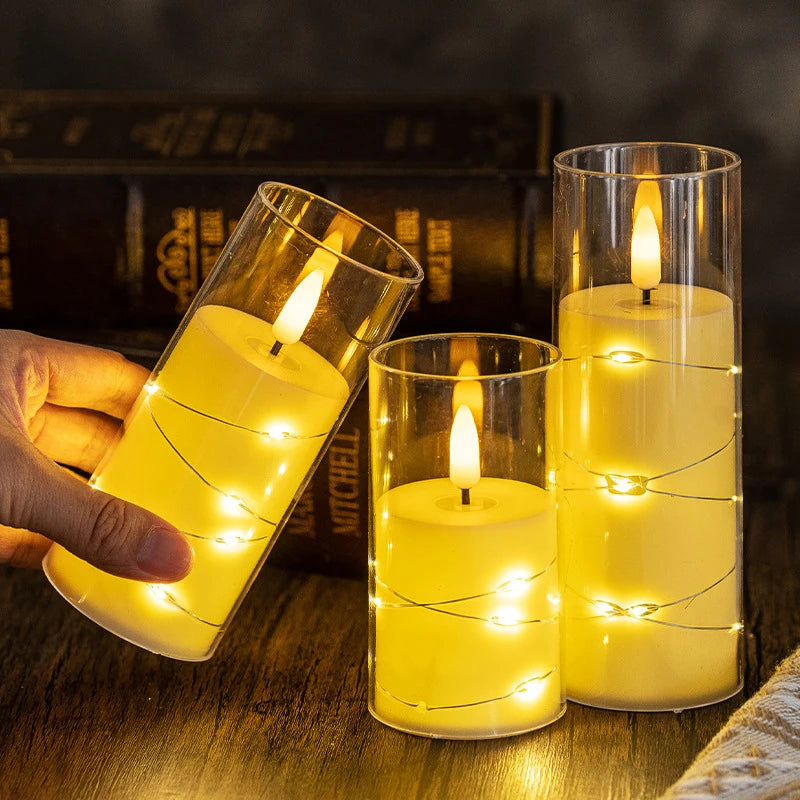 Flickering Flameless Candles for Romantic Ambiance and Home Decoration with Embedded Star String Battery Operated Candles