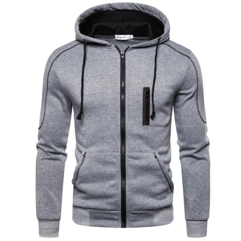 Men tracksuit zipper hood multi-pocket and protective pants casual jogging tracksuit fall/winter 2-piece setLarge size S-3XL