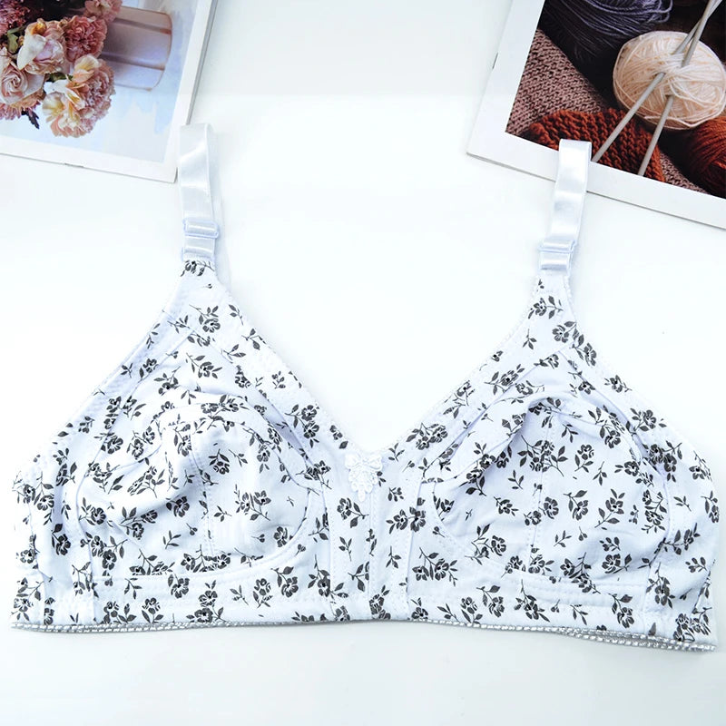Wireless Soft Cotton Bras For Women Comfortable Underwear Everyday Non Padded Thin Lingerie Floral Brassiere C Cup