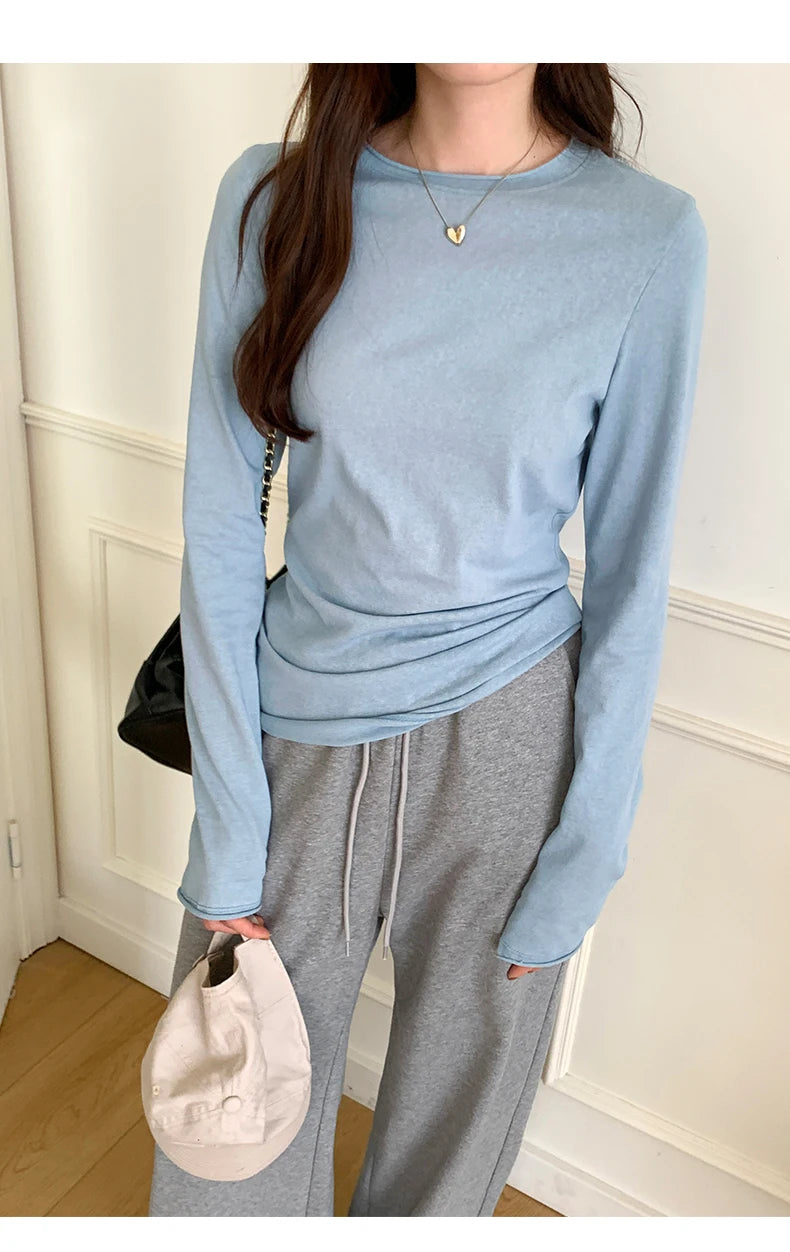 2025 Spring Autumn T shirt Women Tops Solid Slim Fit Long Sleeve O Neck Tshirts Female Casual Streetwear High Quality Base Tees