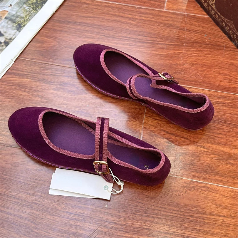 Elegant Mary Janes Flats Shoes Women Black Buckle Strap Shallow Casual Ballet Shoes Ladies Spring Autumn Canvas Loafers 2024