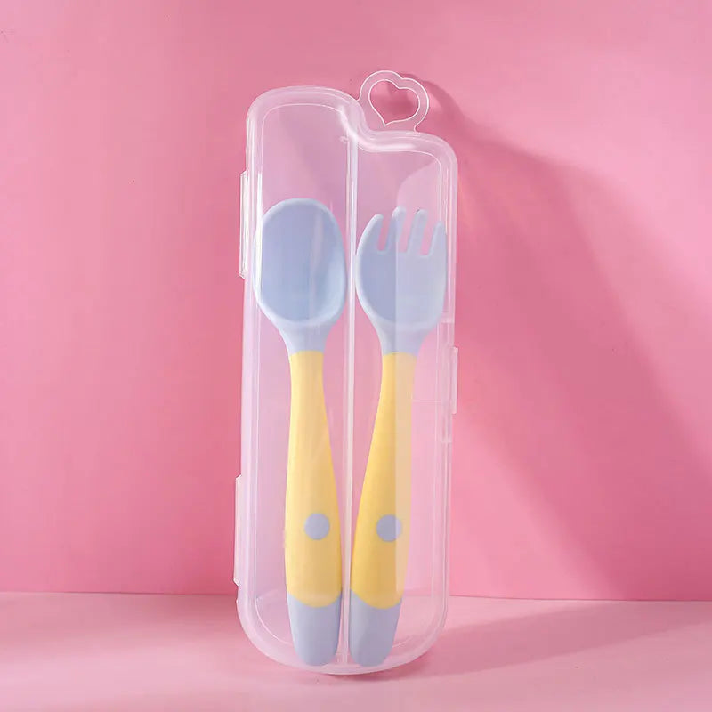 Baby Children Spoon Fork Set Soft Bendable Silicone Scoop Fork Kit Tableware Toddler Training Feeding Cutlery Utensils Tableware