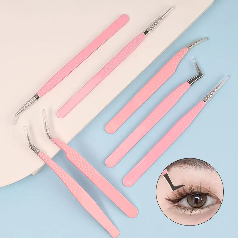1pcs Fiber Tip Eyelash Extension Tweezers Stainless Steel Eyebrow Clip Lash Lifting High Precise Eyelashes Tweezer Makeup Tool