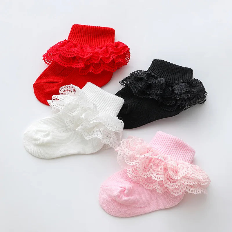0-1Y Newborn Infant Toddler Baby Socks Girls Kids Princess Bowknot Lace Floral Short Socks Cotton Ruffle Frilly Trim Ankle Socks