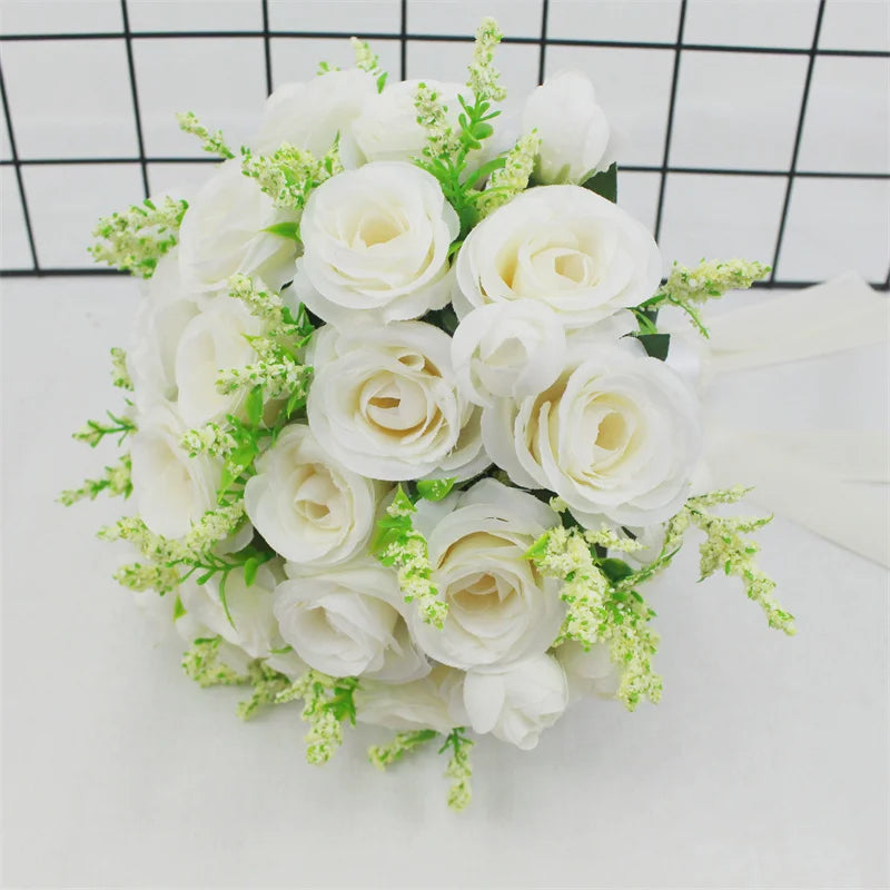 Bridal Bridesmaid Wedding Bouquet White Silk Flowers Roses Handmade  Artificial Bride Mariage Bouquet Wedding Accessories