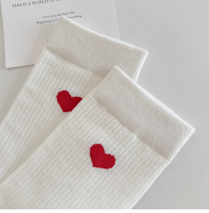 Socks For Women New Heart Design Cute Socks Breathable Simple Korean Style Sweat absorption Girls Cotton Socks Daily Classic