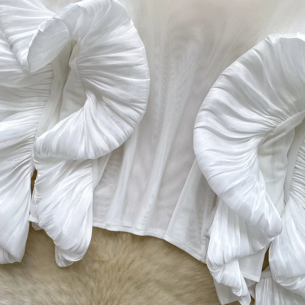 SINGREINY Autumn Ruffles Party Blouses Female O Neck Long Sleeves Temperament Mesh Shirts Women Senior Sheer Loose Thin Tops