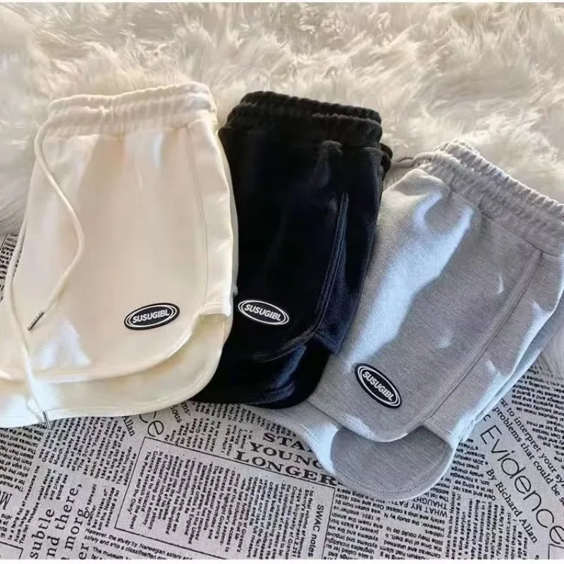Women Casual Drawstring Sports Shorts Summer Thin High Waist Yoga A-line Shorts Loose Women Running Straight Trousers