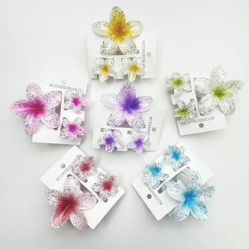 3Pcs/Set Sweet Flower Colroful Gradient Hair Claws Ponytail Cip Clamp Barrettes Hairpins For Women Girl Beach Hair Accessories