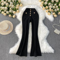 White Micro Flared Pants Spring Summer High Waist Metal Button Slim Fit Floor Length Trousers Elegant Commuting Suit Pants Women