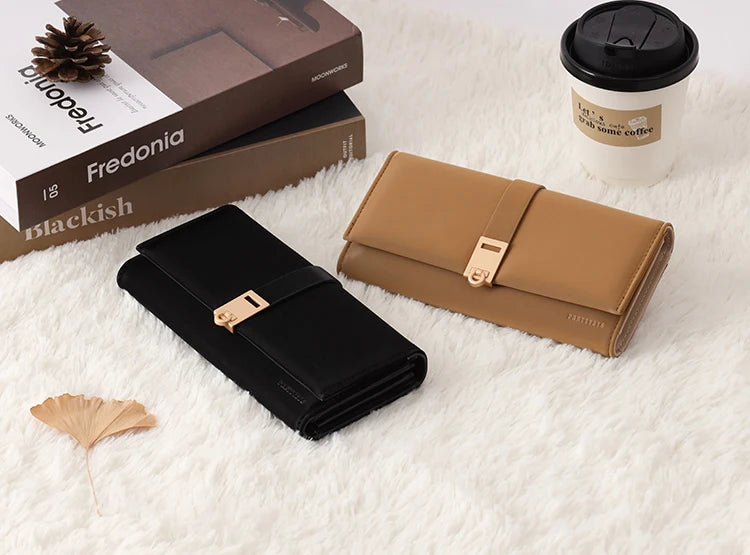 Autumn and winter new wallet women's long South Korea and South Korea small fresh PU leather solid color three fold bag simple s