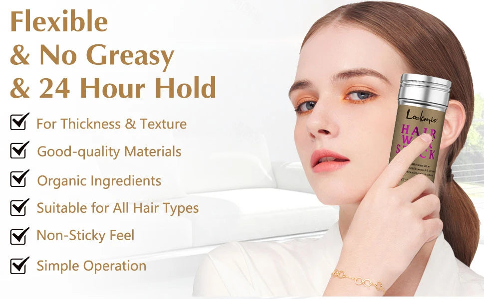 LOCKMIO Women Hair Wax Stick for Wigs Anti-frizz Flyaways Control Styling Wax Long-lasting Smooth Broken Back Hair Pomade Cream