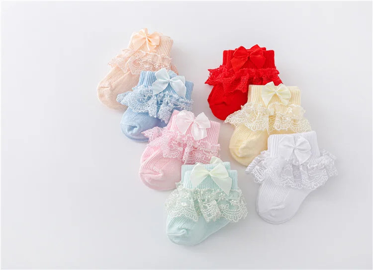 Lawadka 0-24Month Newborn Baby Socks For Girls Cotton Lace Infant Girls Sock Princess Bow Toddler Baby Girls Socks Spring 2024