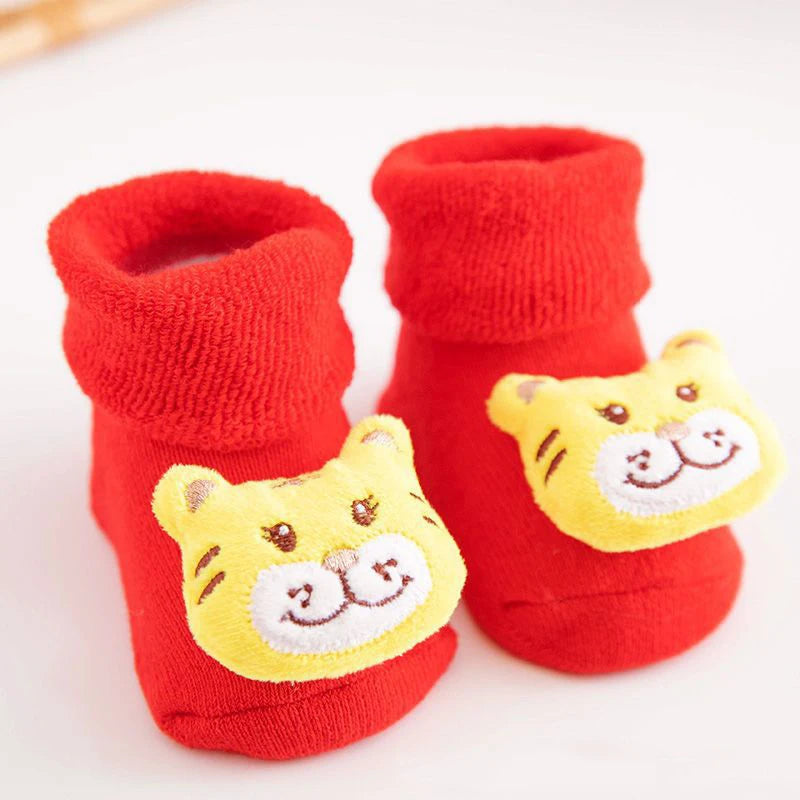 Baby Christmas Socks Newborns Cotton Winter Thickened Short Socks Kids Floor Socks Girls Boys Non-slip Print Toddler Clothing