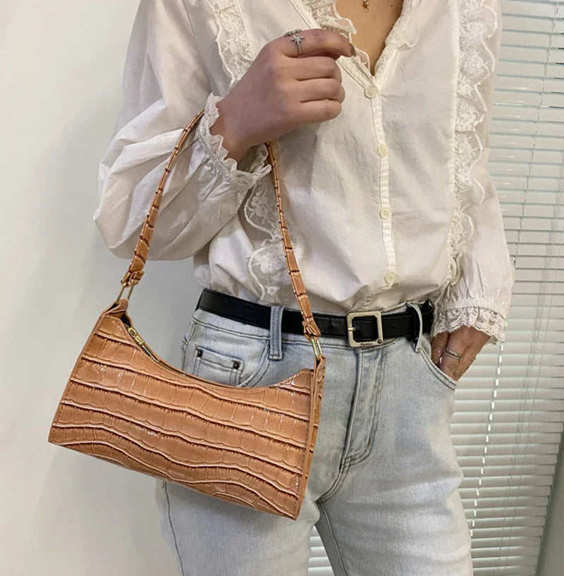 Fashion PU Leather Bags for Women Alligator Pattern Armpit Handbag Female Small Underarm Messenger Bag Purses and Handbags